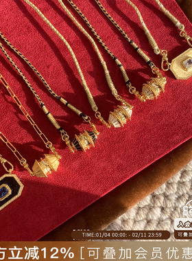 比利时MYA BAY 幸运转运珠编绳项链镀金色方牌锆石项链叠戴锁骨链