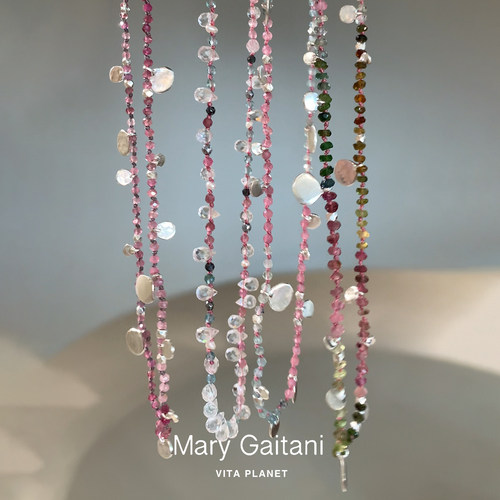 希腊Mary Gaitani限量新款天然石水滴圆片项链法式手工编绳锁骨链