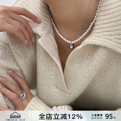 韩国SSIL小众气质爱心珍珠项链