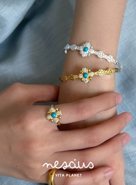 nescius发财花手镯开口金银两色