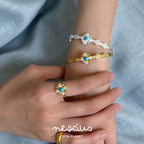 nescius发财花手镯开口金银两色