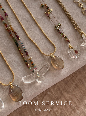 法国ROOM SERVICE天然半宝石吊坠法式彩色串珠长项链叠戴锁骨链女