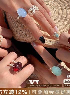 韩国YLYL925银珍珠复古人像戒指