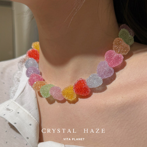 新品CRYSTAL HAZE正品 彩色爱心糖果项链可爱小众设计时尚锁骨链