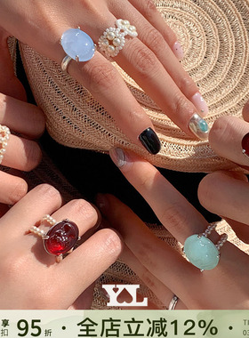 韩国YLYL925银珍珠复古人像戒指