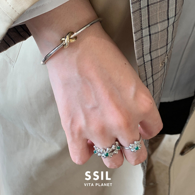 韩国SSIL正品绿玛瑙四叶草戒指