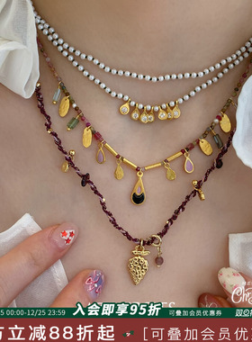 LAZY CIRCLES正品水果点点编织项链彩色编绳手工编织樱桃葡萄吊坠