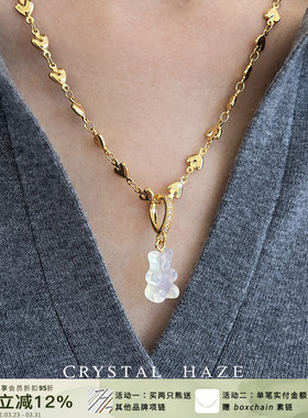 新品CRYSTAL HAZE正品天然石欧泊石小熊挪威小众可爱个性吊坠项链