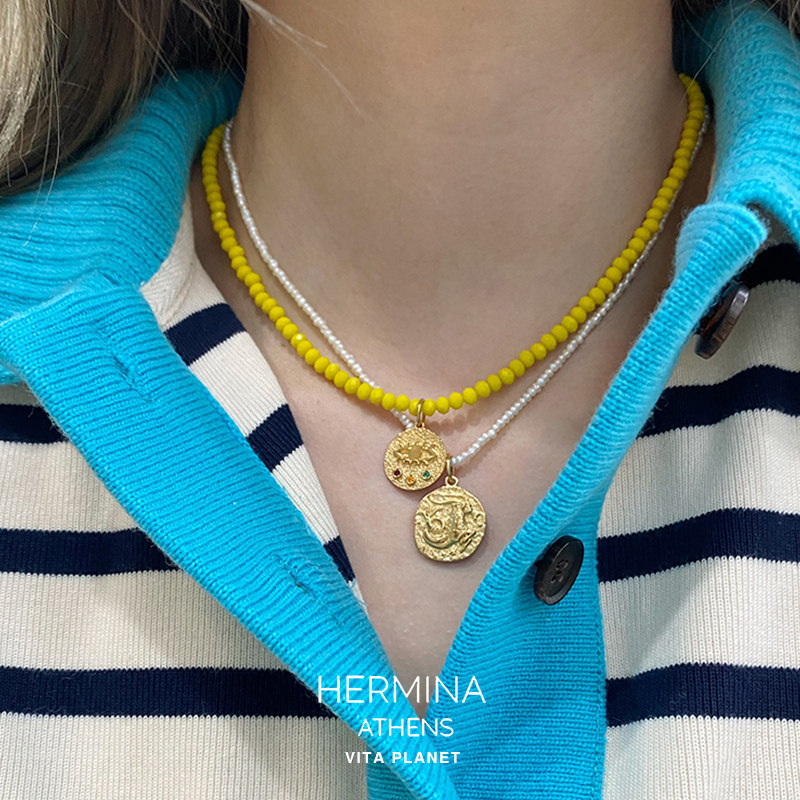 Hermina Athens官方授权 十二星座珍珠项链希腊小众设计金币吊坠