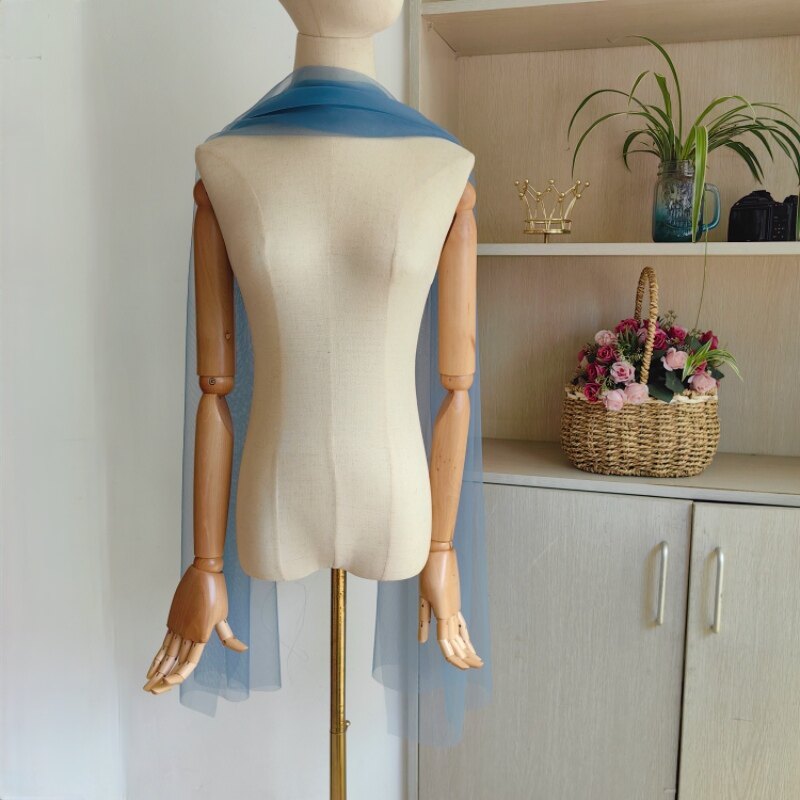 蓝色纱巾脖子纱披肩一字领手纱随意搭礼服配饰唯美文艺颈纱拍照