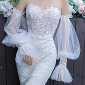 新娘婚纱礼服配件显瘦遮肉多层灯笼袖 子 网纱仙女蕾丝袖 婚纱袖