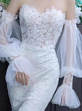 【婚纱袖子】新娘婚纱礼服配件显瘦遮肉多层灯笼袖网纱仙女蕾丝袖