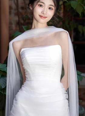韩式唯美颈纱白色长款造型围脖纱婚纱礼服拖尾肩纱新娘披肩拍照
