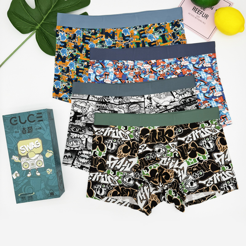 青年印花抑菌潮流中腰男士内裤