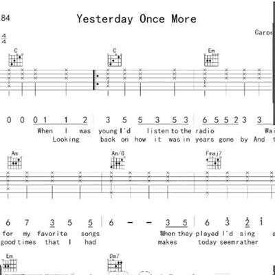 Yesterday Once  M  More   吉他谱  六线谱  扒谱  简谱  谱子