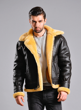 进口COCKPIT皮毛一体B3高端男士真皮飞行夹克空军飞行员羊皮皮衣