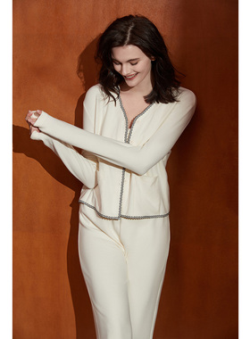 NT秋冬加绒加厚睡衣女士保暖仿羊绒家居服三件套装可外穿