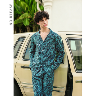 NT春秋纯棉休闲睡衣男士长袖印花全棉复古风家居服两件套装可外穿