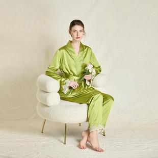 NT秋冬丝质加绒睡衣女士长袖系带睡袍保暖家居服两件套装可外穿