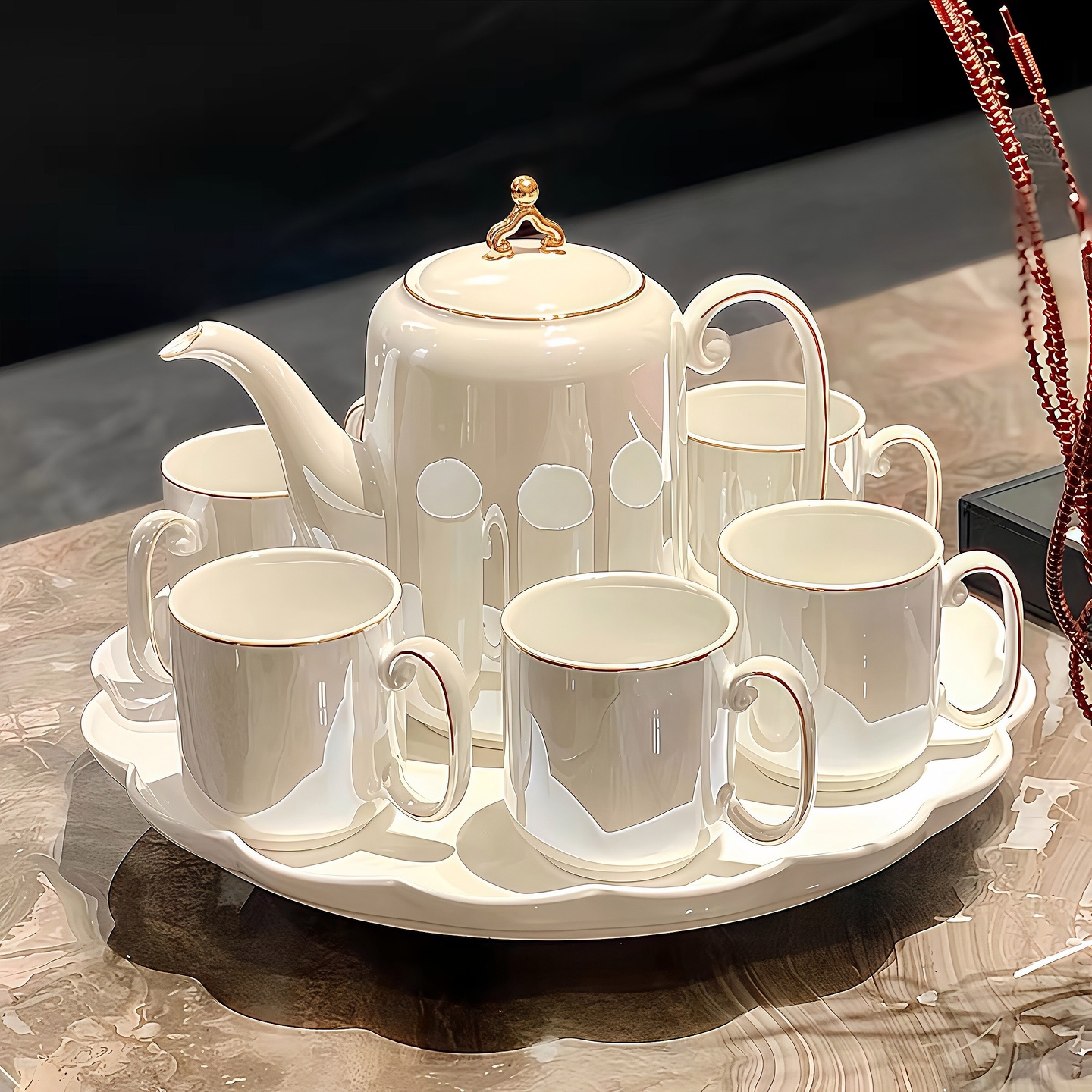 高档华丽陶瓷茶具套装耐热水壶水杯家用茶具乔迁新居结婚送礼水具