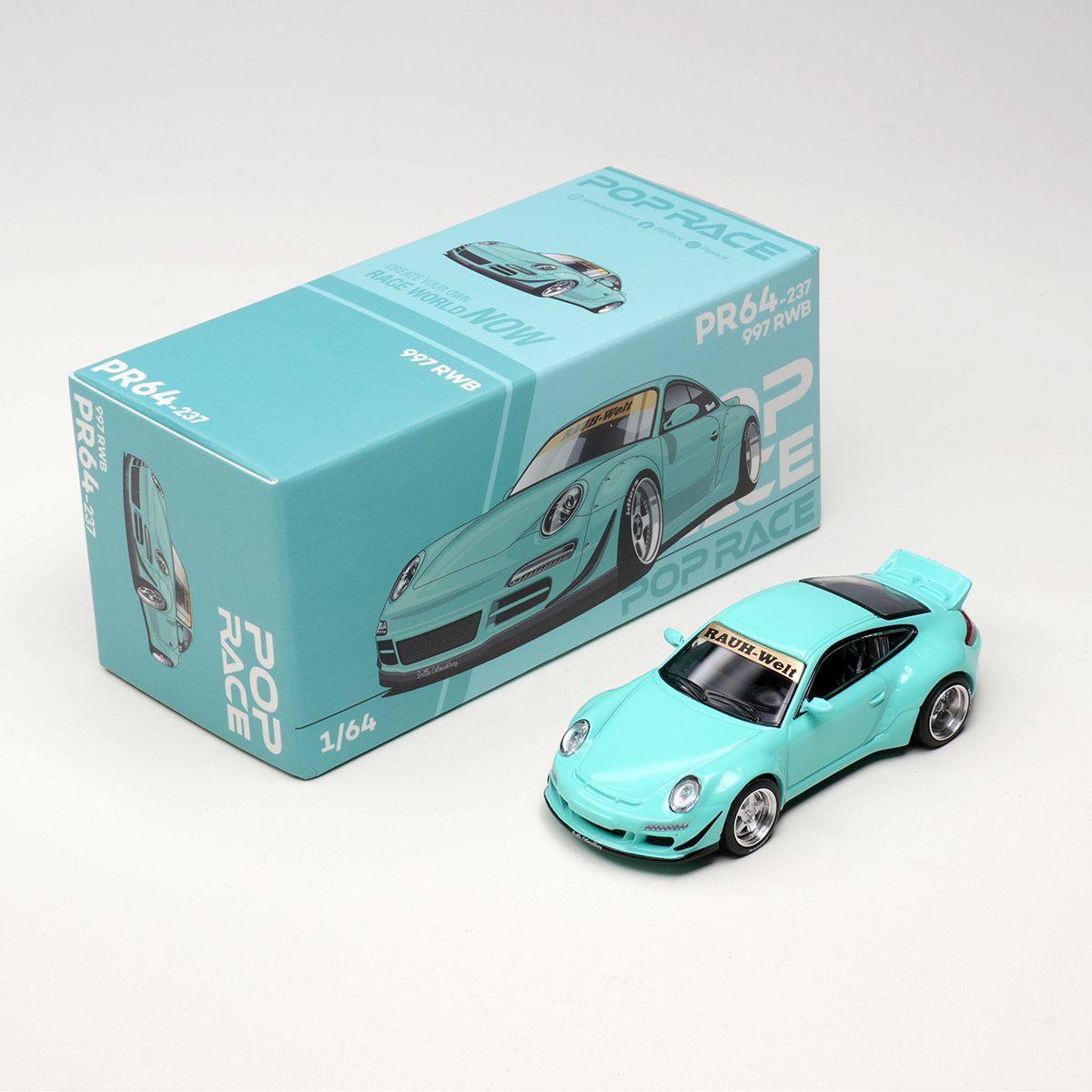 现货 POPRACE 1:64 保时捷 RWB 997 鸭翼版 蓝色 合金汽车模型