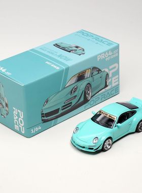 现货 POPRACE 1:64 保时捷 RWB 997 鸭翼版 蓝色 合金汽车模型