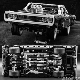 超级英雄联盟机械组速度与激情道奇战马肌肉车拼装汽车玩具积木