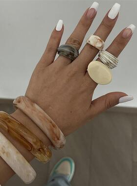 欧美宽手镯女设计感Braclet加宽几何圆环另类手链素圈夸张大手环
