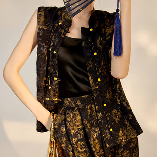 套装 春夏新中式 时尚 轻奢设计高端黑色人丝马甲长裤 M6002 国风女装