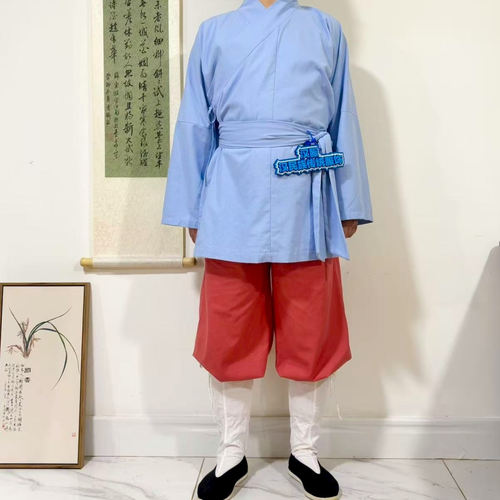 中式棉麻斜襟交领右衽汉服汉元素茶服复古男士短打古装平民汉服