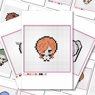 32大张芙莉莲像素风拼豆图纸贴纸趣味二次元动漫手工制作参考贴画