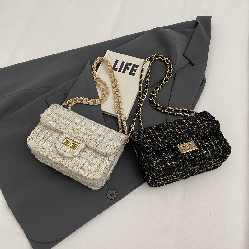 2025秋冬新款腋下包小香风格子锁扣迷你呢子包链条单肩斜挎包女包