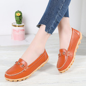 44码 新款 百搭透气休 中老年一脚蹬豆豆鞋 平底防滑护士鞋 妈妈鞋 大码