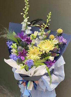西岱岛新款北京同城鲜花艳丽大丽花莫奈系列混搭生日大花束