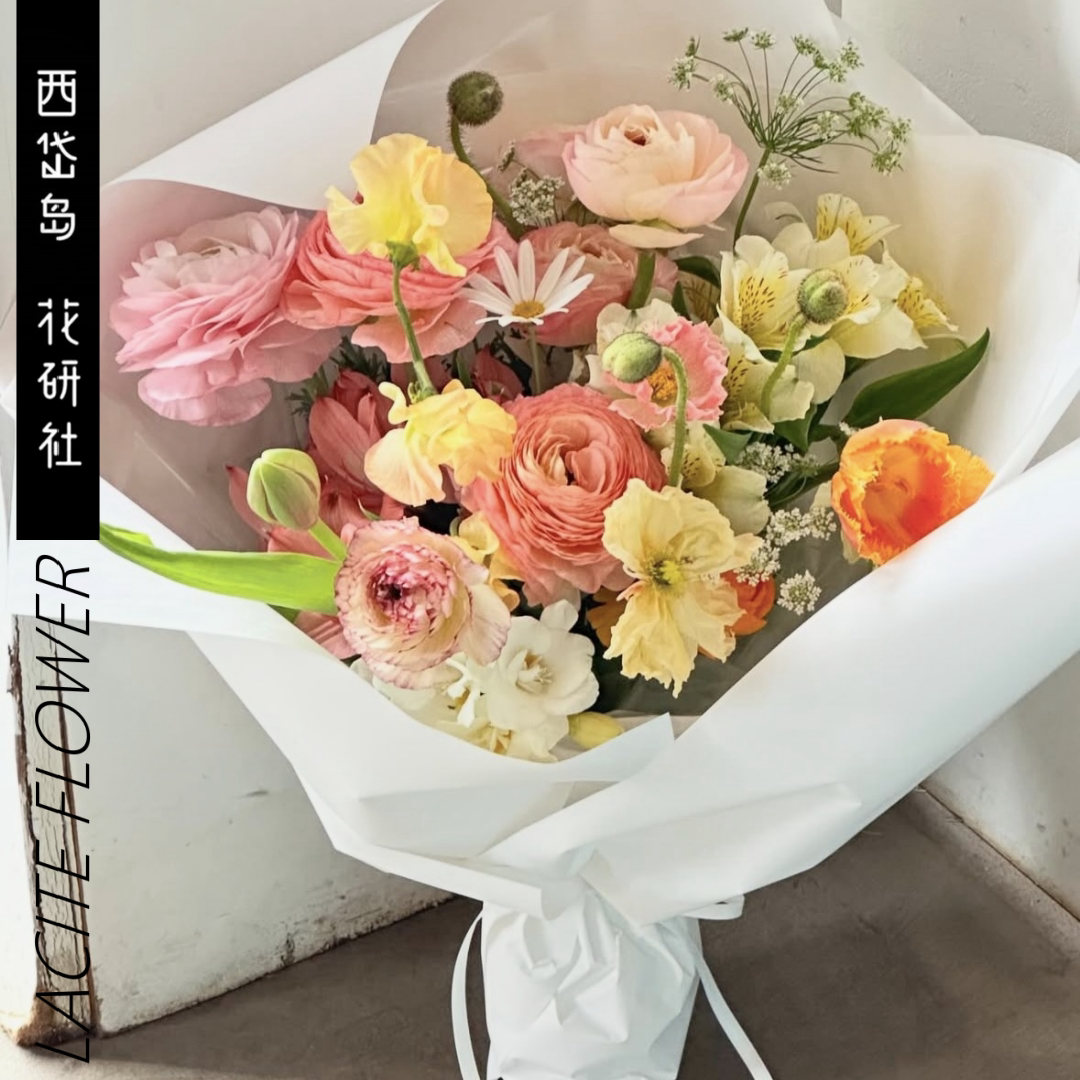 西岱岛 | 北京同城鲜花速递 简约蓝粉素雅河内洋牡丹混搭生日花束