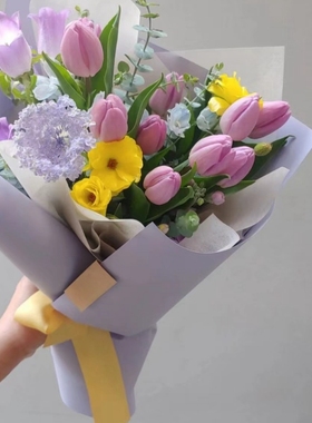 西岱岛 北京同城鲜花速递郁金香雪柳混搭素雅花束生日礼物祝福