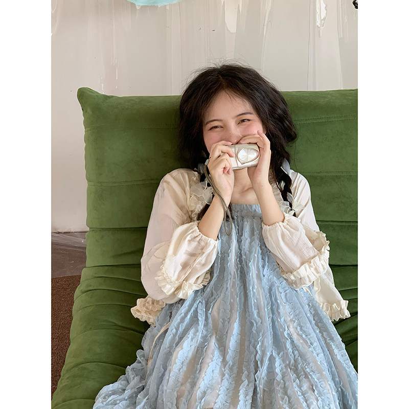 蛋包饭餐厅【夏末旋律】可两穿蓝色蕾丝连衣裙女夏季开衫两件套,女装/女士精品,连衣裙,淘宝优惠券,粉丝福利购,淘宝优惠卷