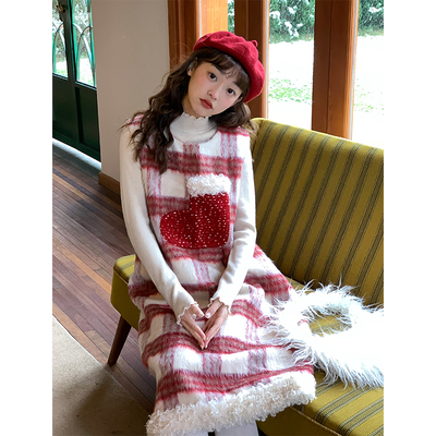 日系甜美格子背带连衣裙