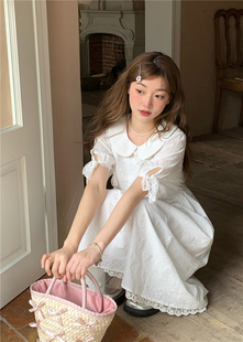 连衣裙 蛋包饭餐厅裙子女2025夏季 新款 娃娃领短袖 甜美少女中长款
