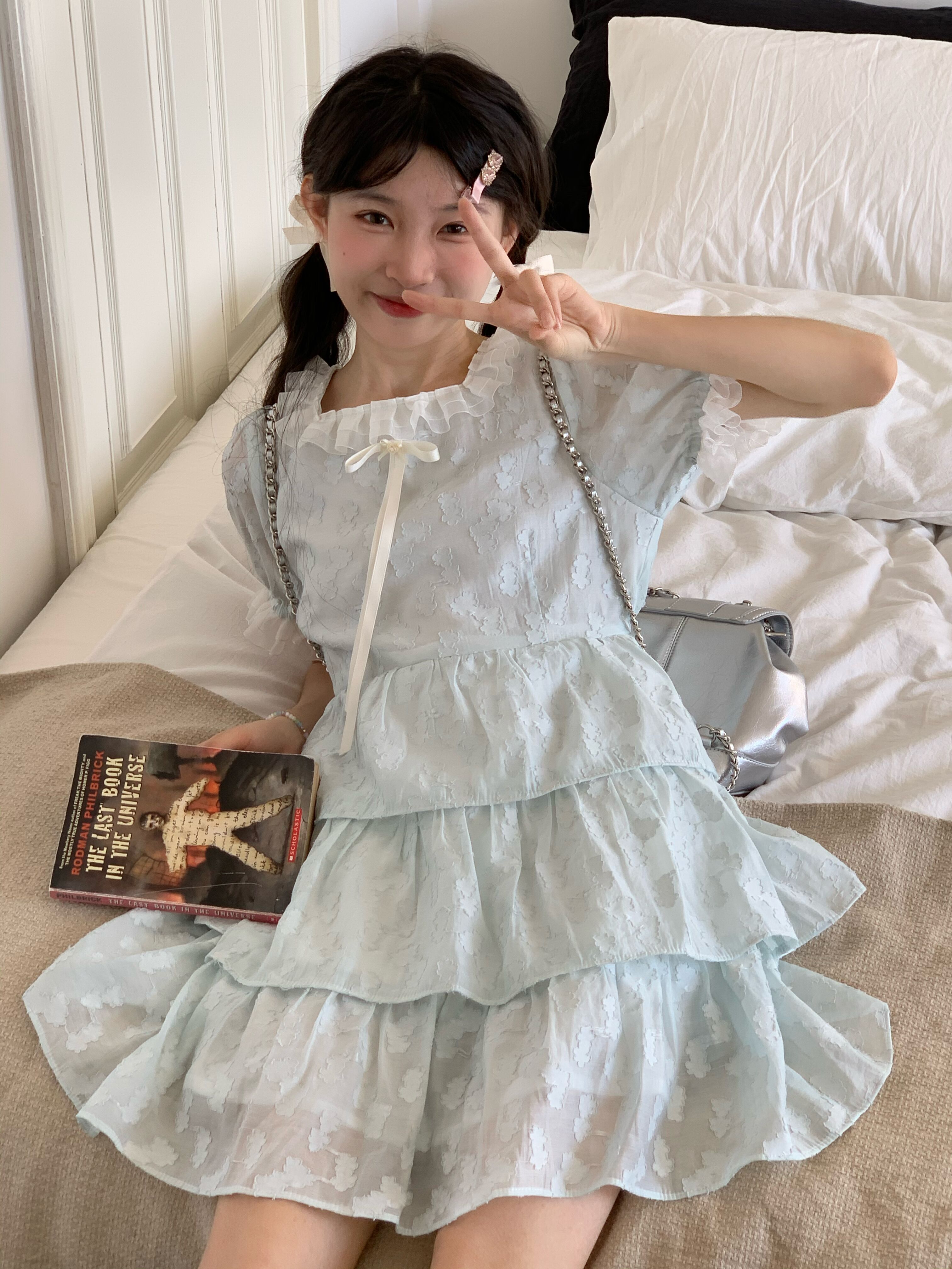 蛋包饭餐厅 【海盐千层】2025夏新品少女度假风小个子短袖连衣裙