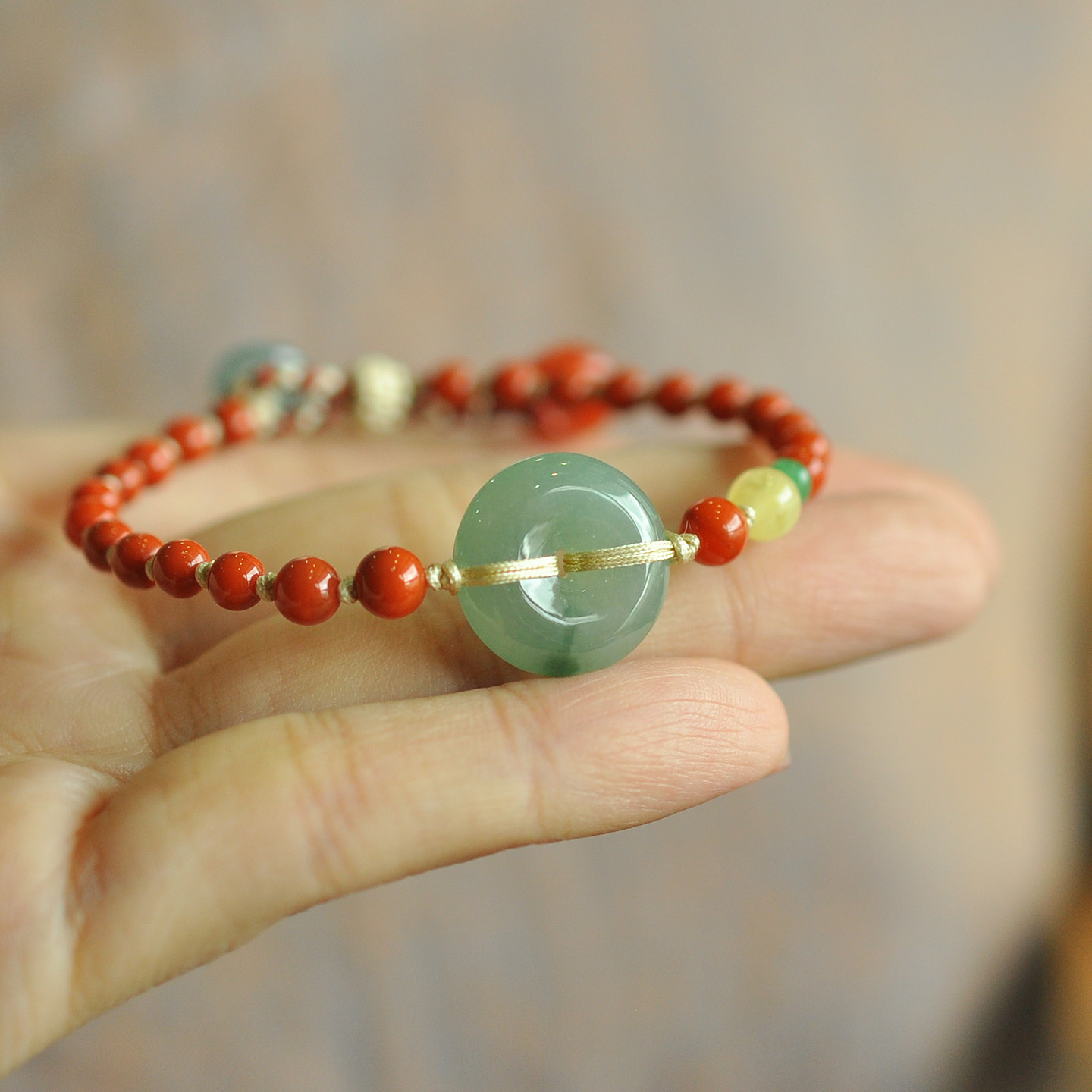 明圆本命年保平安纯天然缅甸A货翡翠玉石平安扣南红玛瑙手链AB162