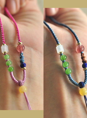 男女宝宝儿童玉石编织挂绳翡翠