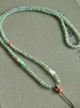 心清3mm纯手工编织天然A货翡翠玉石圆珠黄金高档毛衣链项链SG167