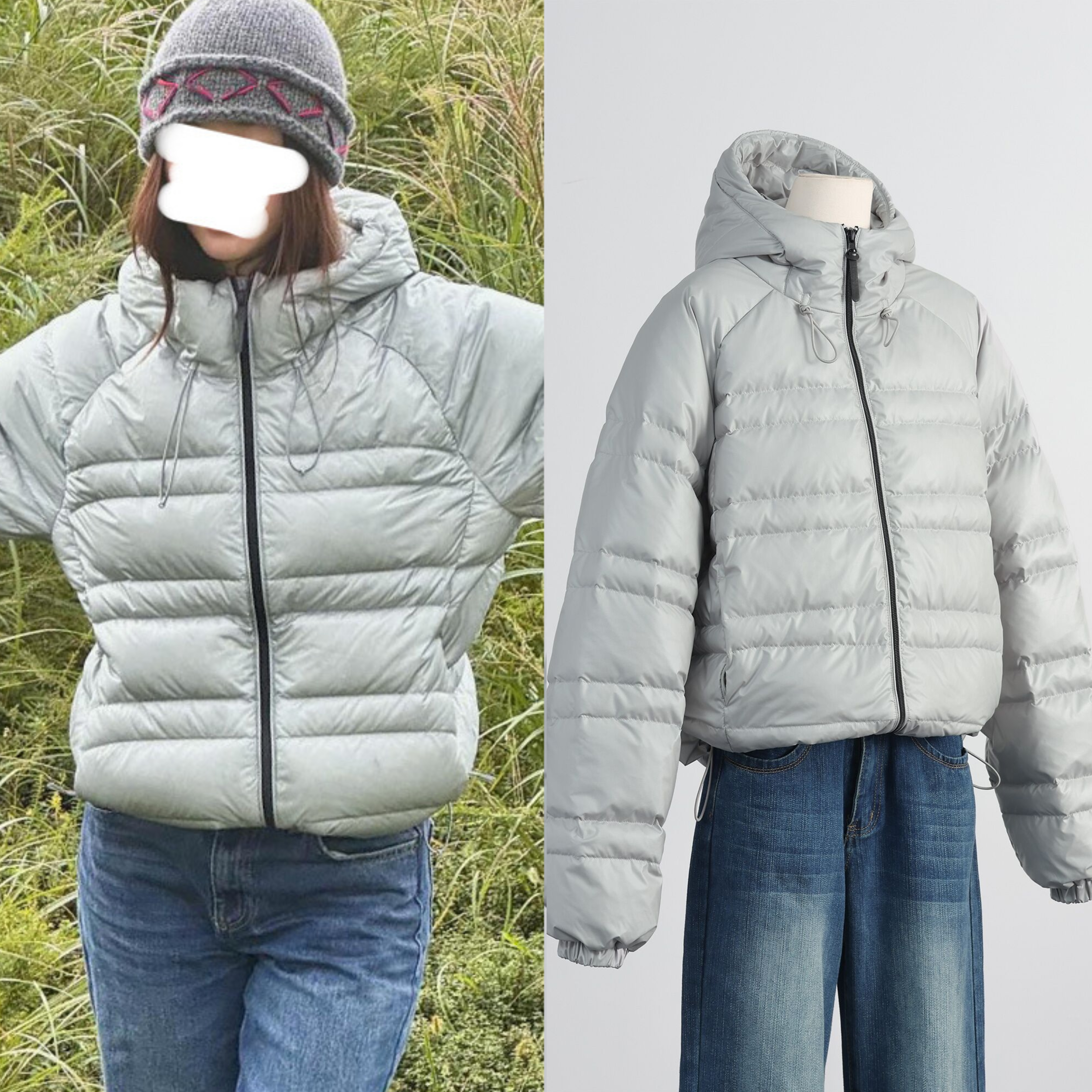 2025冬季新款郑秀晶同款银灰色连帽排骨羽绒服加厚外套男女同款