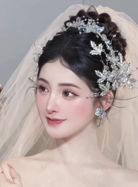 新款韩式造型新娘水晶发箍边夹