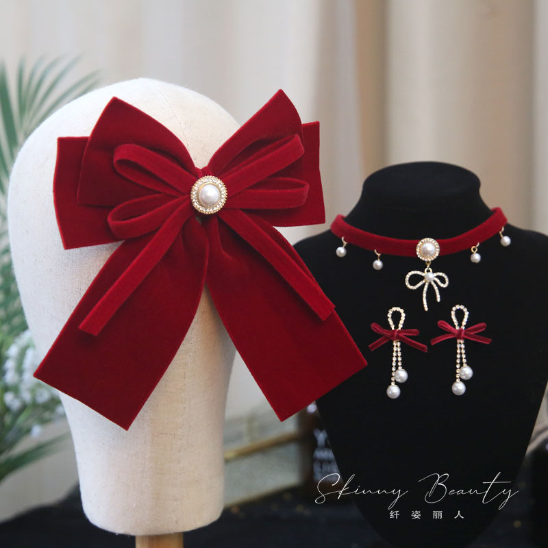 2022新款敬酒服头饰新娘复古红色高级丝绒蝴蝶结发夹简约网红韩式,饰品/流行首饰/时尚饰品新,发饰,淘宝优惠券,粉丝福利购,淘宝优惠卷
