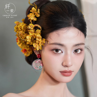 新中式级永生干花旗袍晨袍头饰
