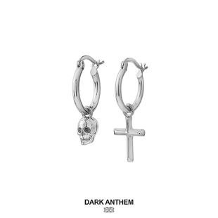 DARK ANTHEM重音 十字架骷髅天使魔鬼纯银镀白金耳环耳钉朋克摇滚