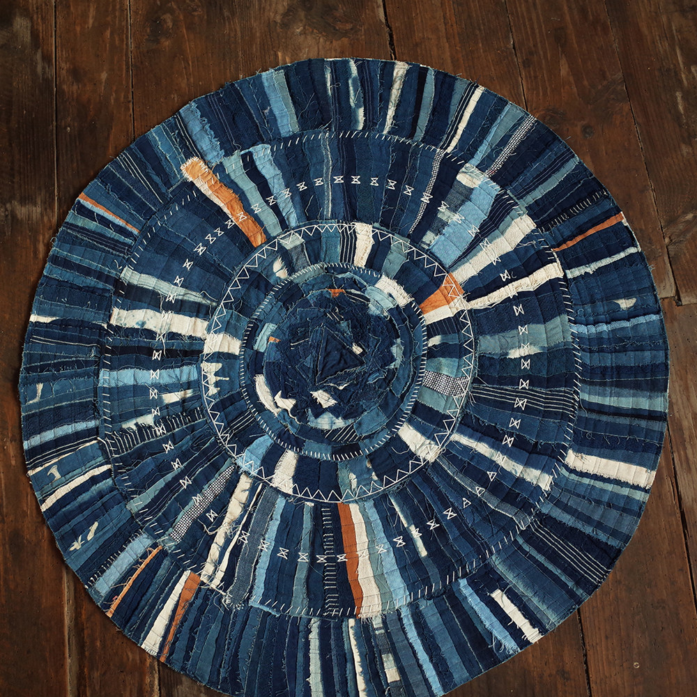 倚山人|手工蓝染植物草木染多色不规则拼接地垫地毯窗桌沙发坐垫