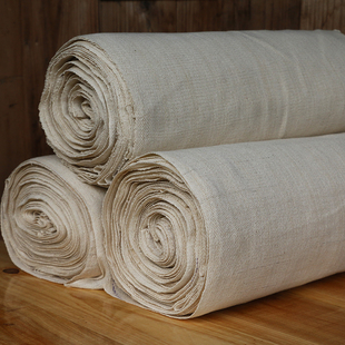 倚山人|手织土布粗布原色白色素色坯布提花棉布料蓝染原料布斜纹